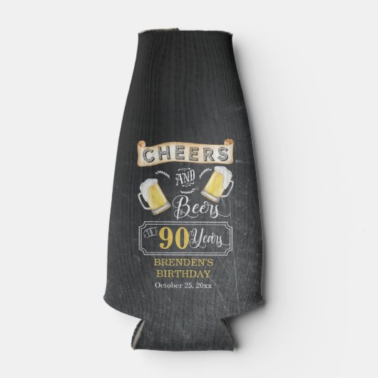Proost en bier op 90 jaar verjaardagsfeestfles flesjeskoeler (Voorkant)