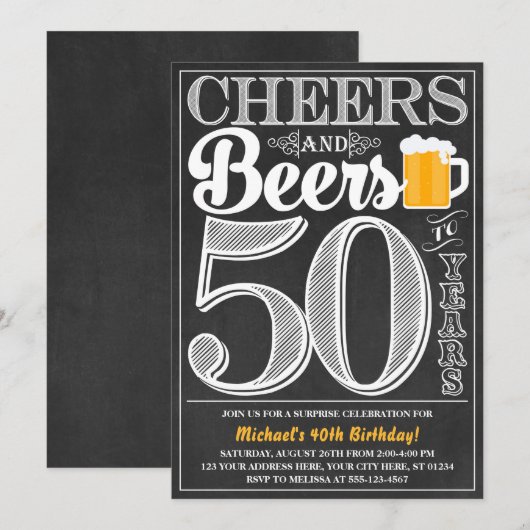 Proost en bier op uitnodiging voor 50 jaar (Voorkant / Achterkant)