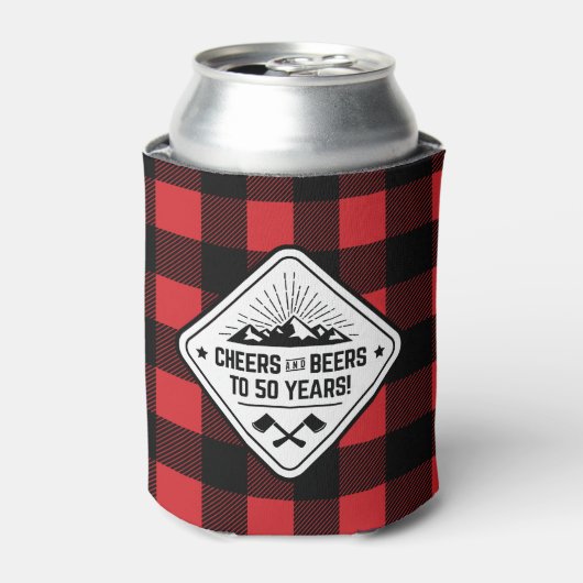 Proost en bier tot 50 jaar | Red Buffalo Plaid Blikjeskoeler (Blikje Voorkant)