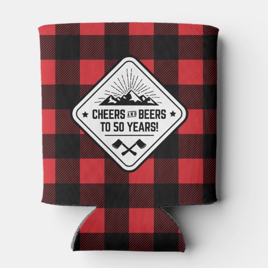 Proost en bier tot 50 jaar | Red Buffalo Plaid Blikjeskoeler (Achterkant)