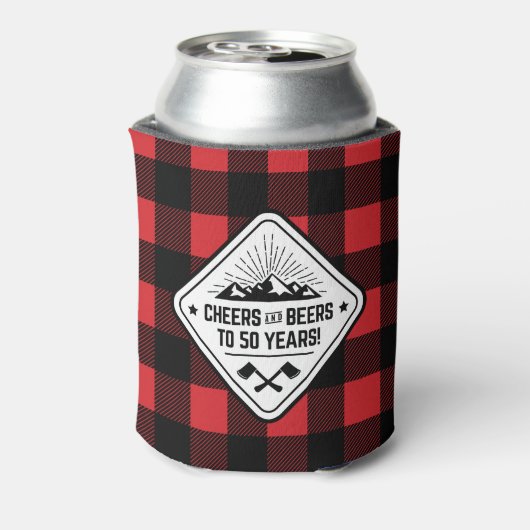 Proost en bier tot 50 jaar | Red Buffalo Plaid Blikjeskoeler (Blikje Achterkant)