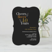 Proost en bier voor 40 jaar feest zwart en goud kaart (Staand voorkant)