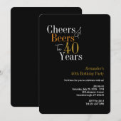 Proost en bier voor 40 jaar feest zwart goud kaart (Voorkant / Achterkant)
