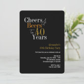 Proost en bier voor 40 jaar feest zwart goud kaart (Staand voorkant)