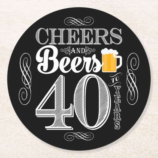 Proost en bier voor 40 jaar ronde kartonnen onderzetter (Voorkant)