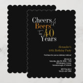 Proost en bier voor 40 jaar zwart en goud feest kaart (Voorkant / Achterkant)