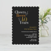 Proost en bier voor 40 jaar zwart en goud feest kaart (Staand voorkant)
