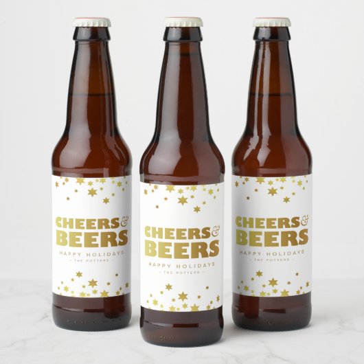 Proost en bieren | Fun Christmas Wit & Goud Bier Etiket (Flessen)