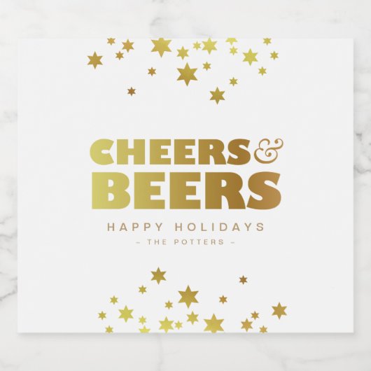 Proost en bieren | Fun Christmas Wit & Goud Bier Etiket (Enkel label)