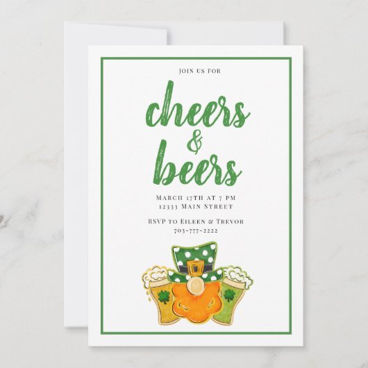 Proost en bieren St Patrick's Day Party Leprechaun Kaart (Voorkant)
