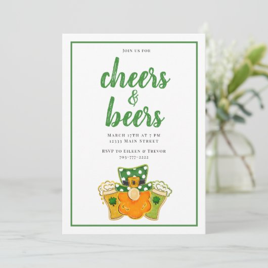 Proost en bieren St Patrick's Day Party Leprechaun Kaart (Staand voorkant)