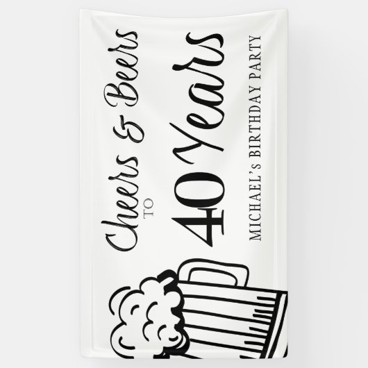 Proost en bieren tot 40 jaar typografie verjaardag spandoek (Verticaal)