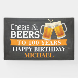 Proost en biertjes Happy 100th Birthday Sinaasappe Spandoek