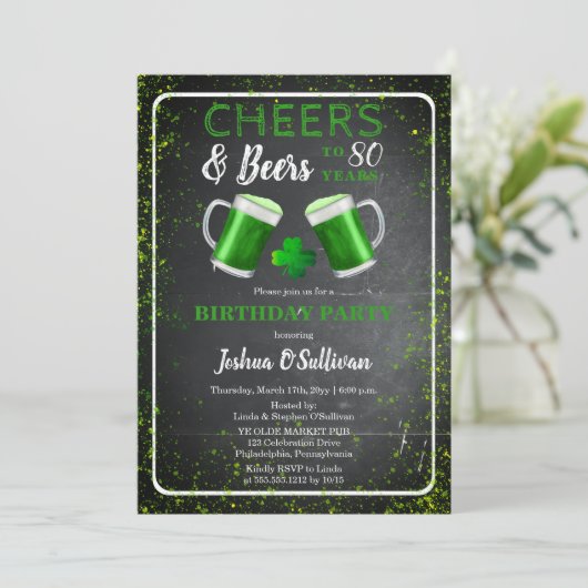 Proost en Biertjes St. Patrick's 80e Verjaardagsfe Kaart (Staand voorkant)