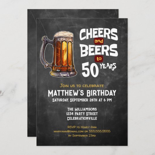 Proost en biertjes tot 50 jaar rustiek verjaardags kaart (Voorkant / Achterkant)