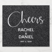 Proost Faux BLACK GLITTER Bruiloft Sparkling Wijnetiket (Enkel label)