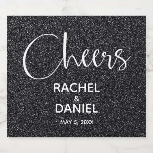 Proost Faux BLACK GLITTER Bruiloft Sparkling Wijnetiket (Enkel label)