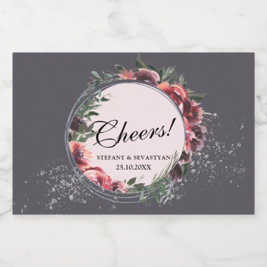 Proost Floral Elegant Grey Mousserende Wijn Label Sparkling Wijnetiket (Enkel label)