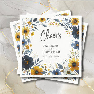 Proost Geel Blauw Bloemen Elegante Bruiloft Servet