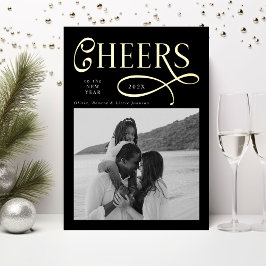 Proost Gelukkig Nieuwjaar Modern Chic Familie 2 Fo Folie Feestdagenkaart