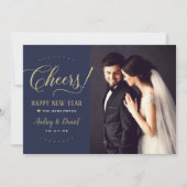 Proost Gold Navy Gelukkig Nieuwjaar Trouwfoto Feestdagenkaart (Voorkant)