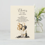 Proost Goud Zwart Nieuwjaar Party Kaart (Staand voorkant)