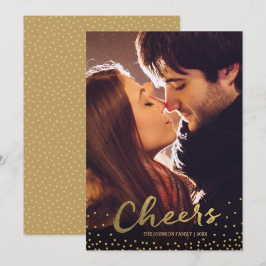Proost | Gouden Confetti Kerst Foto Kaart (Voorkant / Achterkant)