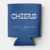 Proost Groovy Frans Blauw Typografie Namen Bruilof Blikjeskoeler (Voorkant)