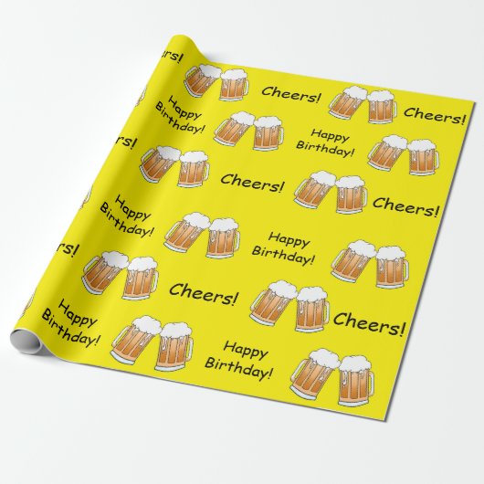 Proost! Happy Birthday Beer Wrapping Paper Cadeaupapier (Uitgerold)