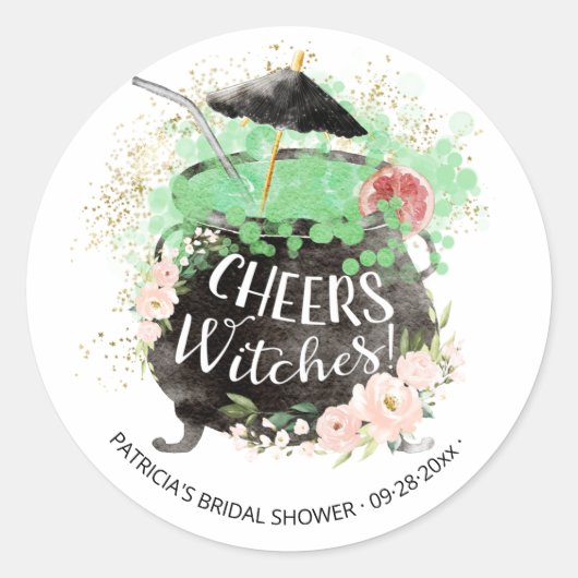 Proost Heksen Halloween Bruiloftsfeest Ronde Sticker (Voorkant)