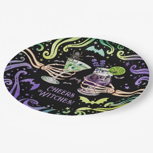 Proost heksen Halloween cocktail bril Papieren Bordje (Gekanteld)