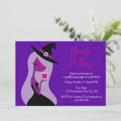 Proost Heksen Halloween Meisjes Nacht Wijn Feest Kaart (Staand voorkant)