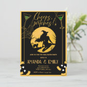 Proost, heksen meisjes nacht feest Halloween Kaart (Staand voorkant)