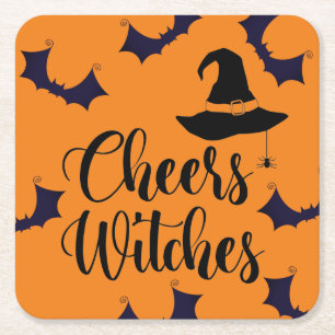 Proost Heksen Typografie Vleermuis Halloween Feest Kartonnen Onderzetters