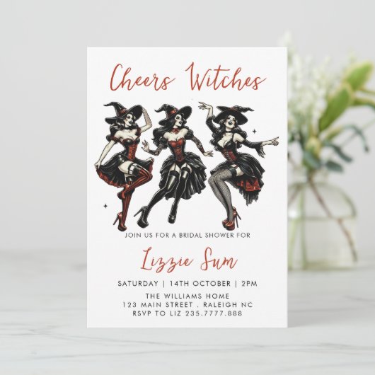 Proost heksen volwassen Halloween Party Kaart (Staand voorkant)