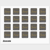 Proost Houtskool Grijs en Gouden Folie String Ligh Vierkante Sticker (Vel)