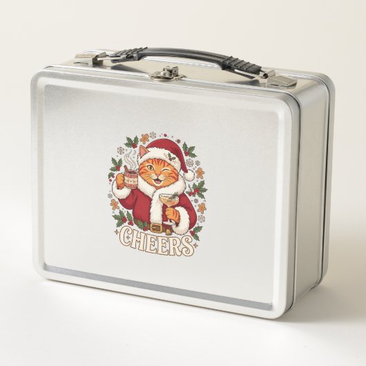 Proost Kerst Oranje Kat Kerstman Hoed Drinken Ging (Voorkant)