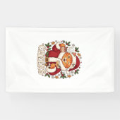 Proost Kerst Oranje Kat Kerstman Hoed Drinkt Ginge Spandoek (Horizontaal)