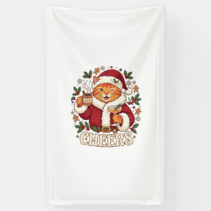 Proost Kerst Oranje Kat Kerstman Hoed Drinkt Ginge Spandoek
