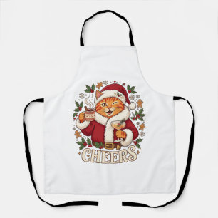 Proost Kerst Oranje Kat Santa Hoed Drinkt Ginge Schort