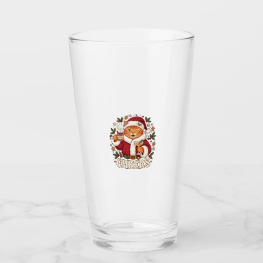 Proost Kerst Oranje Kat Sinterklaas Hoed Drinkt Gi Glas (Voorkant)