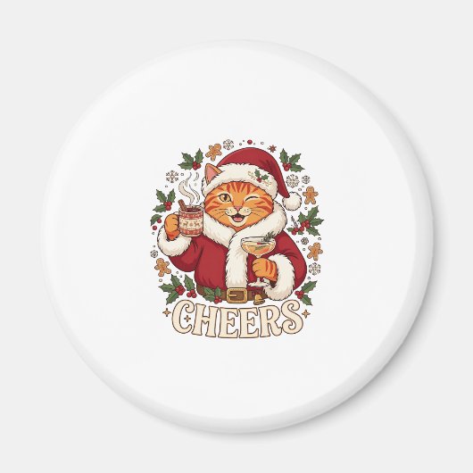 Proost Kerst Oranje Kat Sinterklaas Hoed Drinkt Gi Magneet (Voorkant)