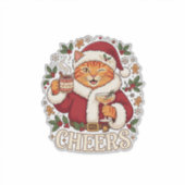 Proost Kerst Oranje Kat Sinterklaas Hoed Drinkt Gi Sticker (Voorkant)