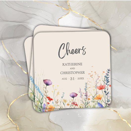 Proost Kleurrijke Wildbloemen Elegante Beige Bruil Kartonnen Onderzetters