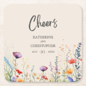 Proost Kleurrijke Wildbloemen Elegante Beige Bruil Kartonnen Onderzetters (Voorkant)