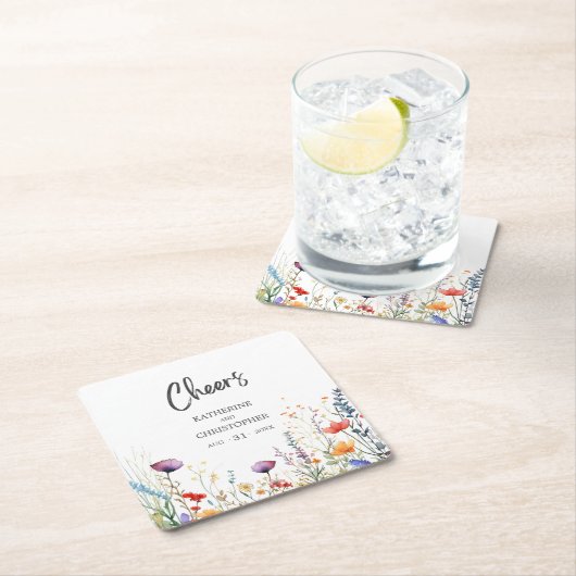 Proost Kleurrijke Wildflowers Elegant Wedding Kartonnen Onderzetters (Insitu)