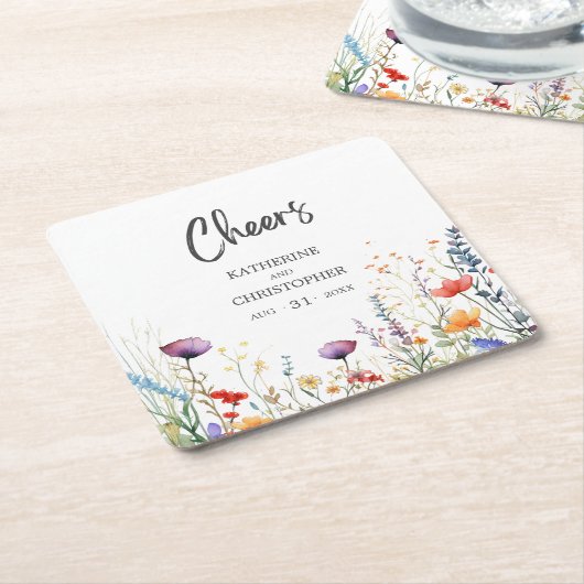 Proost Kleurrijke Wildflowers Elegant Wedding Kartonnen Onderzetters (Schuin)