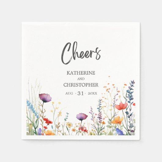 Proost Kleurrijke Wildflowers Elegant Wedding Servet (Voorkant)
