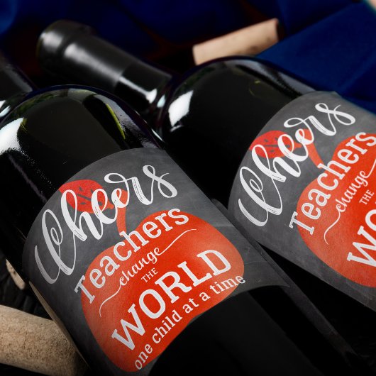 Proost Leraar Quote Chalkboard met rode appel Wijn Etiket