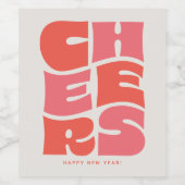 Proost leuk funky rood roze retro Nieuwjaar Wijn Etiket (Enkel label)